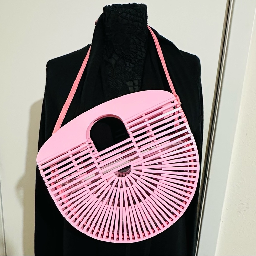 BAMBOO Pink Wooden Clutch Tote Shoulder Bag